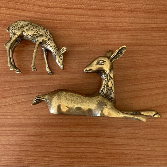 Vintage Brass Deer Figurines Set